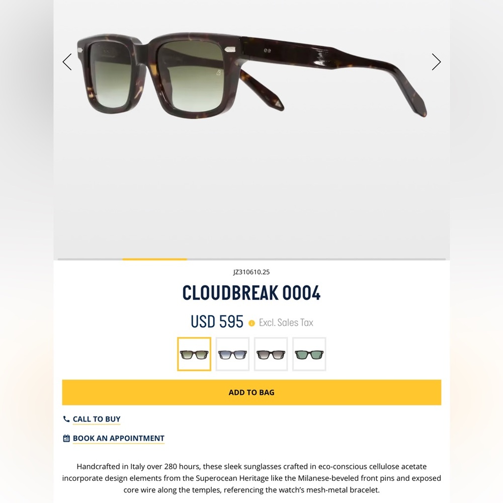 Breitling Cloudbreak 004, Cutter and Cross Collab Sunglasses, Havana, NWT